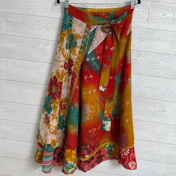 India Women’s Colorful Shear Midi Wrap Around Skirt. Size OS - Picture 1 of 7